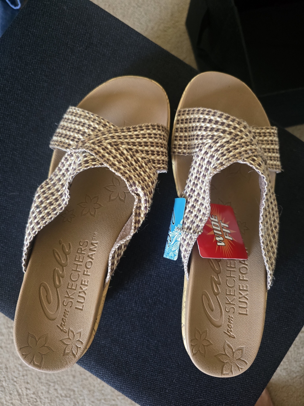 Skechers Women's Woven Crisscross Slide Sandals in Beige Brown